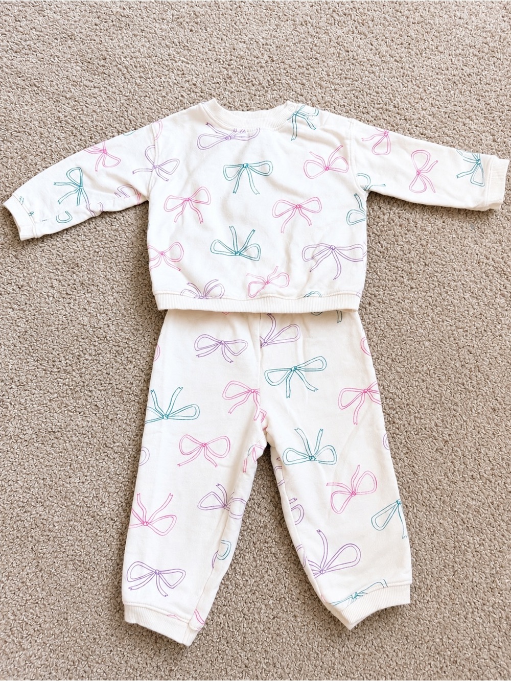 Carter's Cream Bow-Print Jean Jacket Set